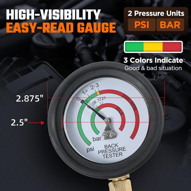 CMTOOL Exhaust Back Pressure Tester Kit with Carrying Case, Automotive Exhaust Back Pressure Gauge Set with 6-Foot Hose, Professional Car Diagnostic Test Tool with Adapter & 2 Hose Clamps - Image 2